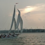 Schooner Woodwind sailing fast up Severn River