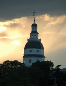 Maryland Statehouse as seen from sailing on Woodwind
