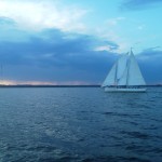 Schooner Woodwind II sailing into the sunset