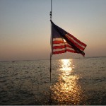 Sunset off of Woodwind's stern.