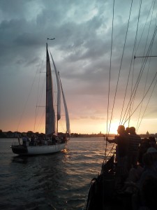 Great photo as Woodwind II passes us at sunset in Annapolis Great photo as Woodwind II passes us at sunset in Annapolis