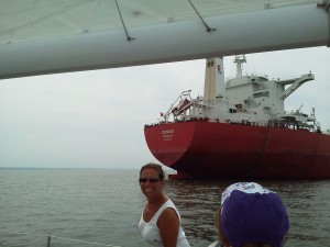 "Genius" freighter waiting in the ship anchorage off of Annapolis. "Genius" freighter waiting in the ship anchorage off of Annapolis.