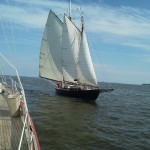 Schooner "Adventure" sailing towards Schooner Woodwind II in Annapolis