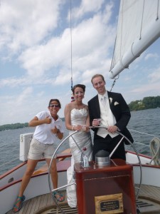 Happy couple on the Schooner Woodwind II Happy couple on the Schooner Woodwind II