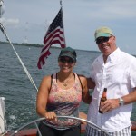 Jim and Michele at the Wheel of Schooner Woodwind