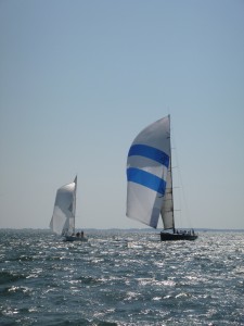 Donnybrook (80+ foot race boat) sailing through the fleet of Hospice Cup Donnybrook (80+ foot race boat) sailing through the fleet of Hospice Cup
