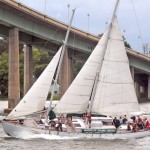 Sailing with lots of wind under the US Naval Academy Bridge